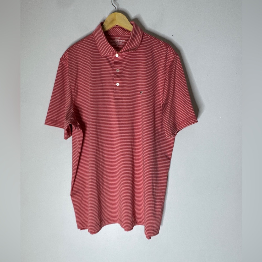 Vineyard Vines Performance Red White Stripe Short Sleeve Collar Polo Shirt XL